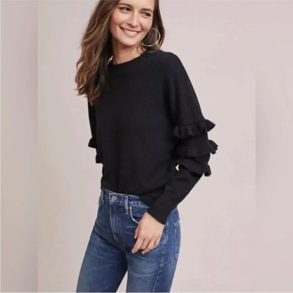 Revolve Line & Dot Black Ruffled Ribbed Turtleneck Sweater